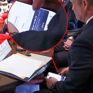 Mike Walz shown using Signal during a cabinet meeting on May 1, 2025