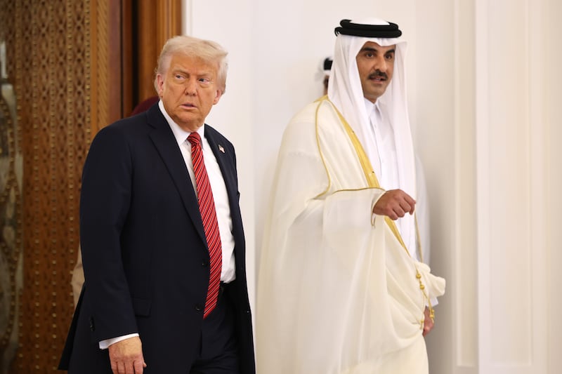 President Donald Trump and Emir of Qatar Tamim bin Hamad al Thani in Doha, Qatar on Wednesday.